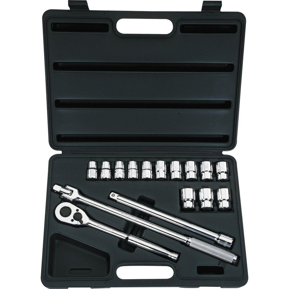 Standard Socket Set: 16 Pc, 1/2